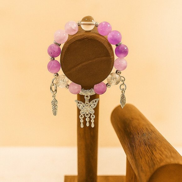 Purple and Pink Beaded Bracelet with Silver Charms - Picture 1 of 3